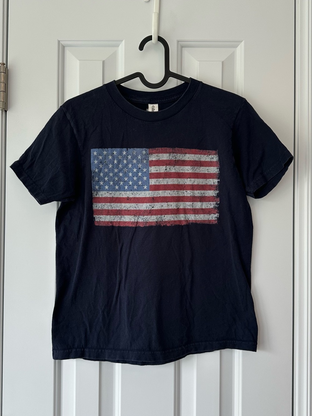 Tultex Navy Kids Short Sleeve Tee with Vintage American Flag